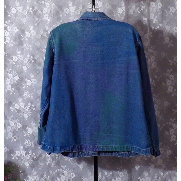 Vintage 80s Denim Jacket 1980s Floral Tie Dye Boho Artsy Size Medium - Picture 2 of 7